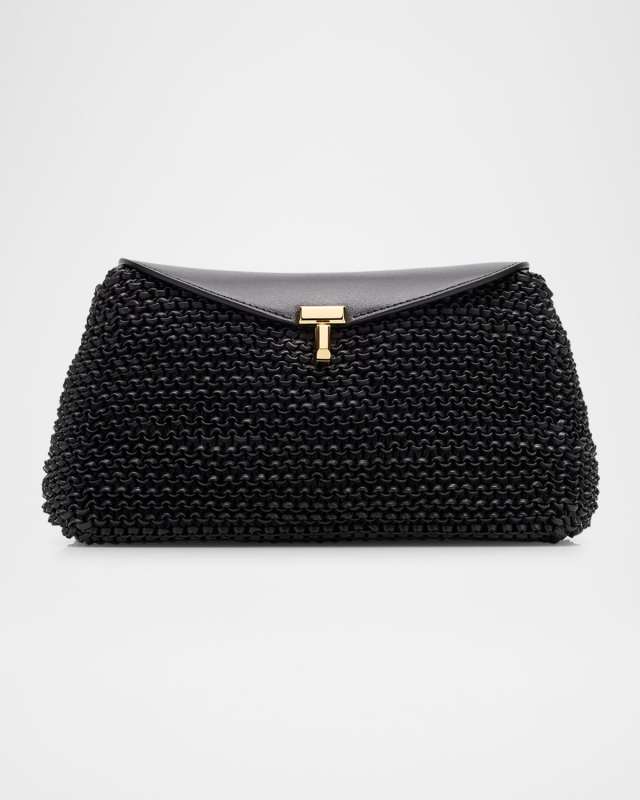 T-Lock Woven Leather Clutch Bag